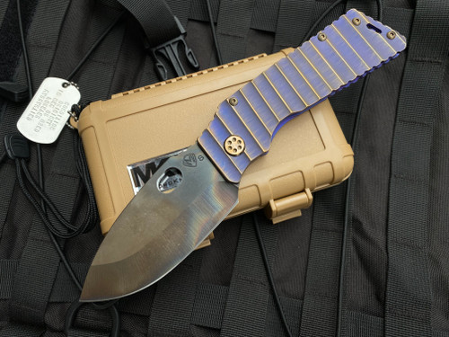 Medford Knives TFF-1 Folder Bead Blast/Violet and Brushed Bronze "Gator Belly" Titanium Body w/ Bronzed Hardware, Violet/Bronzed Pocket Clip, and S35VN Plain Edge Vulcan Blade (4")