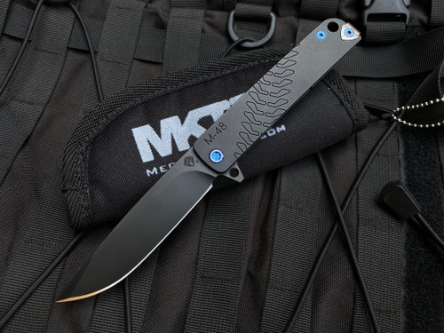 Medford Knives M-48  Folder Black Aluminum/PVD Ti Body w/ Blue Hardware/Clip and S45VN PVD Plain Edge Blade (3.9")