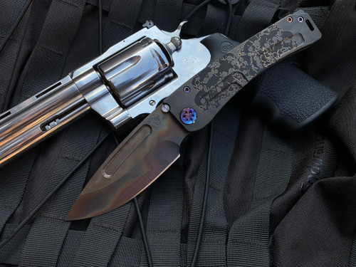 Medford Marauder-H Folder PVD Ghosted "Skulls" Body w/ Flamed Hardware/Clip and S35VN Vulcan Drop Point Blade (3.75")