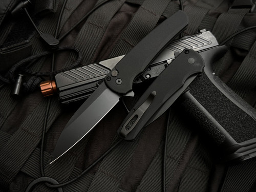 Pro-Tech Knives Malibu Flipper Black Aluminum Body w/ Magancut DLC Wharncliffe Plain Edge Blade (3.25") 5303