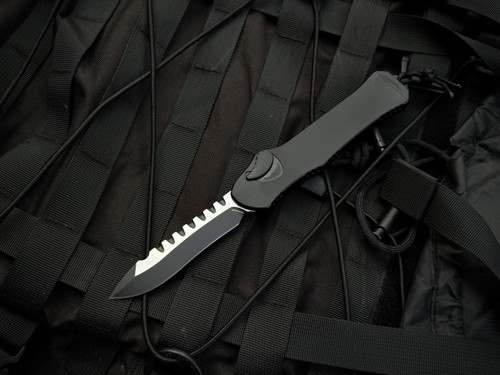 Heretic Knives Hydra Recurve Black Tactical Aluminum Body w/ Two Tone Black Plain Edge Blade (3.6") H008-10A-T