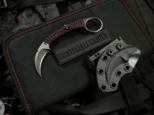 Bastinelli Pika Small Karambit Fixed Blade Custom Cobra Wrap Bronze Skull Menuki w/ Plain Edge Blackwashed Blade (1.5")