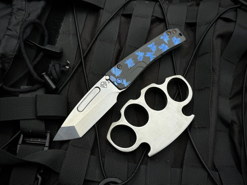 Medford Knives Slim Midi Beadblast Gray Blue "Birds of Paradise" Titanium Body w/ Blue Hardware/Blue Brushed Clip and S35VN Tumbled Tanto Blade (3.25")