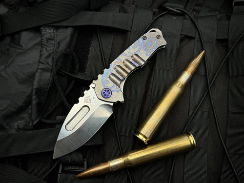 Medford Knives Praetorian Genesis T Folder Tumbled Deep Cut "Laurel Leaf Filigree" Lasered Titanium Body w/ Violet Hardware/Clip and S35VN Tumbled Drop Point Blade (3.3")