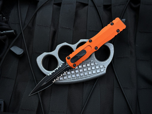 Microtech Dirac D/E Orange Aluminum Body w/ Black Partially Serrated Blade (2.92") 225-2OR