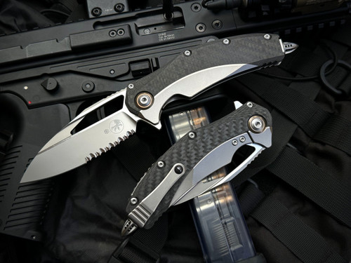 Microtech Matrix Folder Titanium/Carbon Fiber Body w/ Bronzed Titanium Pivot and Bead Blast Partially Serrated Blade (3.77") 16