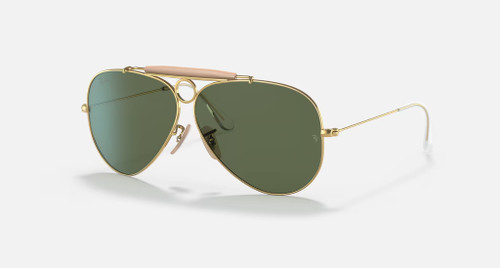 Ray-Ban Shooter Aviation Collection Sunglasses Polished Gold Frame, Green Lenses RB3138 E3401