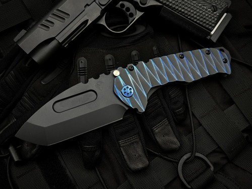 Medford Knives Praetorian T Folder Blue "Lightning" Titanium Body w/ Black Hardware and S45VN DLC Tanto Blade (3.75")