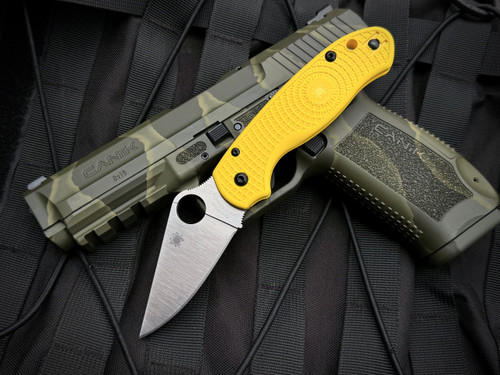 Spyderco Salt Series Paramilitary 3 Folder Yellow FRN Lightweight Body w/ CPM Magnacut Stonewashed Plain Edge Blade (2.93") C22