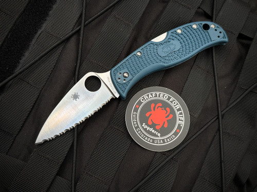 Spyderco Leaf Jumper Folder Blue FRN Lightweight Body w/ K390 Full Serrated Blade (3.09") C262SBLK390