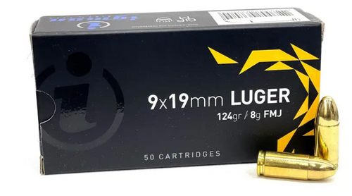 Igman 9mm Luger 124 Grain Full Metal Jacket Brass Casing Centerfire Pistol Ammo IGMAN9mmb for Target Shooting