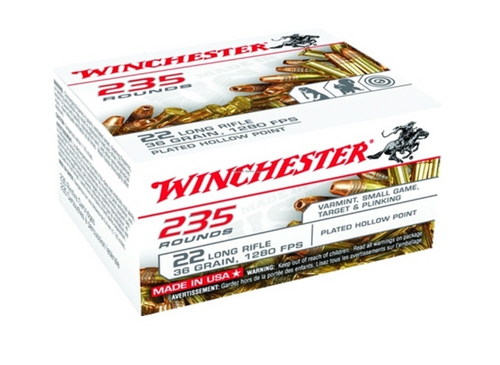 Winchester USA 22 Long Rifle 36 Grain Plated Lead Hollow Point 235 Round Box