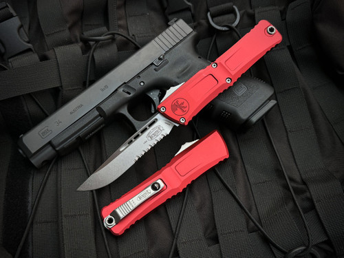 Microtech Combat Troodon S/E Red Aluminum Body w/ M390MK Stonewashed Partially Serrated Blade (3.8") 1143-11RD