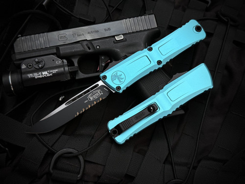 Microtech Combat Troodon S/E Turquoise Aluminum Body w/ M390MK Black Partially Serrated Blade (3.8") 1143-2TQ