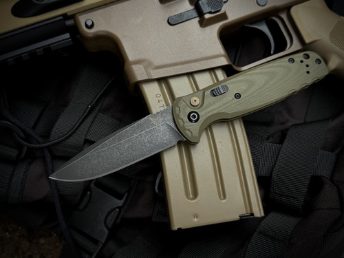 Benchmade CLA Auto Folder Od Green G10 Body w/ CPM-Magnacut DLC Blackwash Plain Edge Blade (3.4") 4300BK-02
