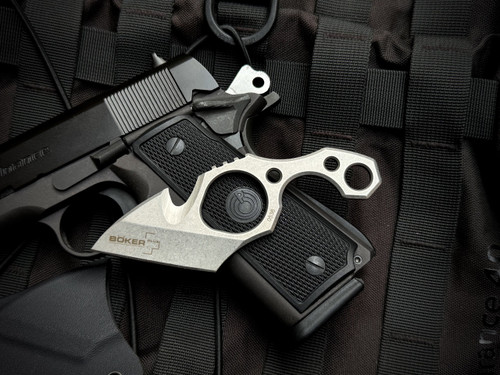 Boker Plus Rescue Kiridashi Neck Knife 2.2" 440C Stonewashed Blade, Skeletonized Handles w/ Belt Cutter, Kydex Sheath - 02BO044