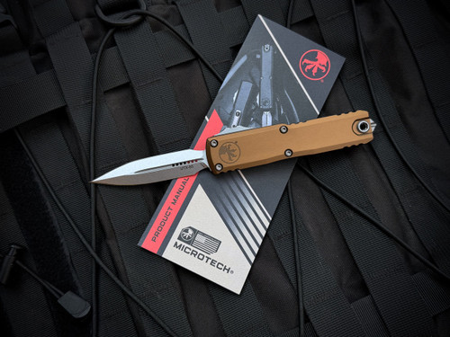 Microtech UTX-85 Gen III Tan Aluminum Body w/ M390MK Stonewashed Plain Edge Blade (3.1") 1232-10TA