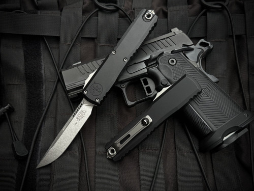 Microtech Ultratech S/E Gen III ZBP Black Aluminum Body w/ M390MK Stonewashed Plain Edge Blade (3.2") 1121-10