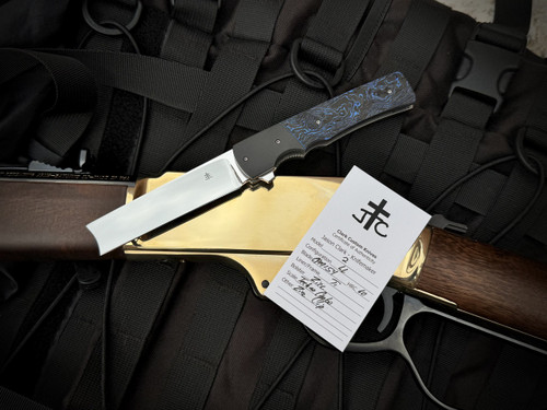 Jason Clark Model 2 Flipper Techno Carbon Scales and Zirconium Bolster w/ CPM154 Mirror Polished Plain Edge Blade (3.375") Jason Clark Model 2 Flipper Techno Carbon Scales and Zirconium Bolster w/ CPM154 Mirror Polished Plain Edge Blade (3.375")