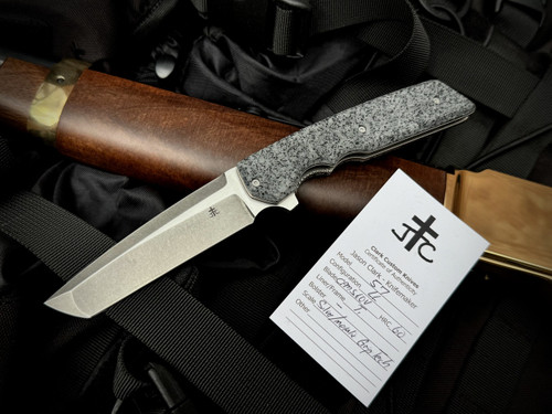 Jason Clark Custom Model 57 Folder Silver/Metallic GripTech Scales w/ CPM S60V Stonewashed Plain Edge Blade Jason Clark Custom Model 57 Folder Silver/Metallic GripTech Scales w/ CPM S60V Stonewashed Plain Edge Blade