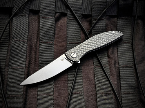 CONSIGNMENT Shirogorov Hation Neon flipper Carbon Fiber and Titanium Body w/ M390 Stonewashed Plain Edge Blade (3.25")