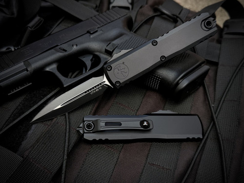 Microtech UTX-85 D/E Gen IV Black Tactical Aluminum Body w/ M390MK Black Tactical Plain Edge Blade (3.1") 12324-1T