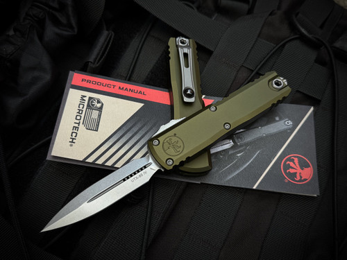 Microtech UTX-85 D/E Gen IV OD Green Aluminum Body w/ M390MK Stonewashed Plain Edge Blade (3.1") 12324-10OD