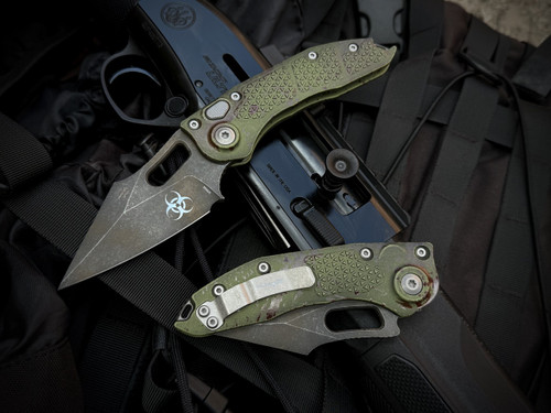 Microtech Stitch Auto Folder Outbreak Edition Aluminum Body w/ M390MK Plain Edge Blade (3.75") 169-1OBS