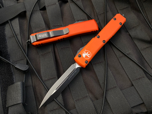 Microtech Ultratech D/E Orange Aluminum Body w/ Black Plain Edge Blade (3.4”) 122-1OR