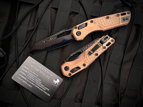 Marfione Select MSI RAM-LOK Folder Stonewashed Copper Body and Bronzed Accents/DLC Double Vapor Blast Hardware w/ Blued Baker Forge Coppermai Damascus Plain Edge Blade (3.75") 210-16FRMS2