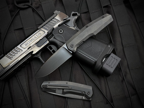 CKF FIF18 Front Flipper DLC Titanium Body w/ M398 DLC Hand Rubbed Satin and Polished Top Swedge Plain Edge Blade (3.07")