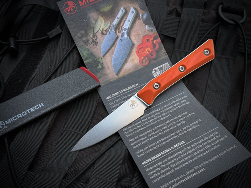 Microtech Paring Knife Ember G10 Handles w/ M390MK Stonewashed Plain Edge Blade (3.5") 3500-10EM