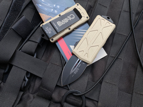 Microtech Exocet D/E Champagne Aluminum Body w/ Black Plain Edge Blade (1.9") 157-1BSE