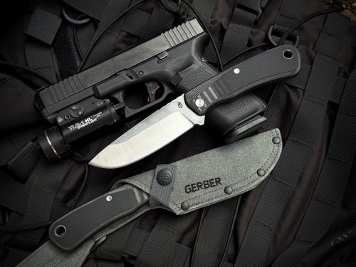 Gerber Downwind Fixed Blade Black Multi Layer G10 Scales w/ Satin Plain Edge Blade (4.3") 30-001816