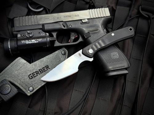 Gerber Downwind Caper Fixed Blade Multi Layer Black/Grey G10 Scales w/ Satin Plain Edge Blade (3.5") 30-001819