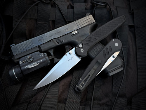 Pro-Tech Peace Neighbor Designed Avalon Folder Knurled Black Aluminum Body w/ Magancut Stonewashed Plain Edge Blade (4.25") PN1101