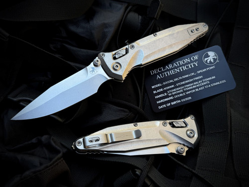 Marfione Select Socom Delta Spearpoint RAM-LOK Folder Stonewashed Titanium Body and Bronzed Titanium Accents w/ M390MK Stonewashed Plain Edge Blade (3.8") 159RL-10SMS2