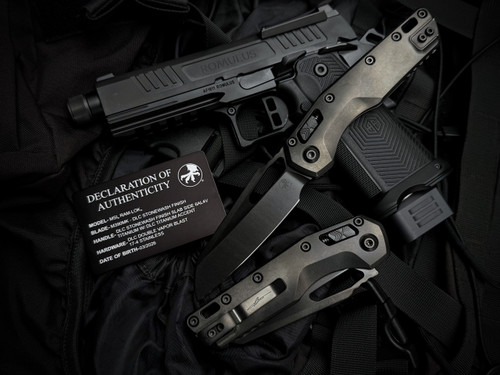 Marfione Select MSI RAM-LOK Folder DLC Stonewashed Slab Titanium Body and DLC Titanium Accents w/ M390MK DLC Plain Edge Blade (3.75") 210-1DLCTMS1