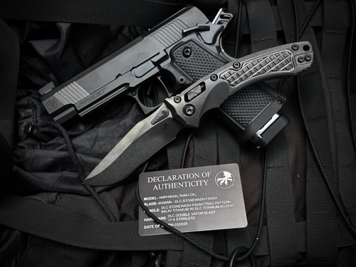 Marfione Select Amphibian RAM-LOK Folder DLC Frag Pattern Titanium Body and DLC Hardware w/ M390MK DLC Plain Edge Blade (3.9") 137RL-1DLCTFRMS2