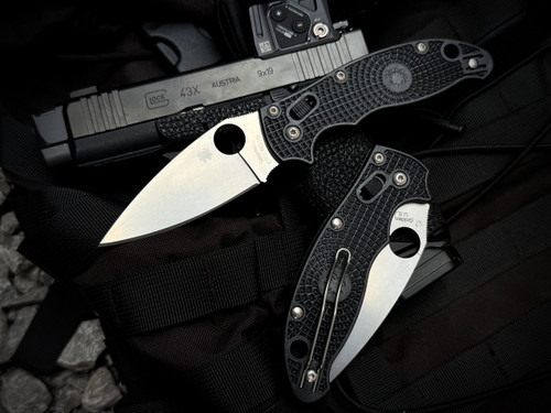 Spyderco Manix 2 Folder Black FRN Lightweight Body w/ CTS BD1N Stonewashed Plain Edge Blade (3.37") C101PBK2