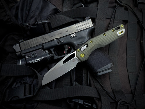 Microtech MSI RAM-LOK S/E Fluted Distressed Grenade Green Aluminum Body w/ M390MK Apocalyptic Plain Edge Blade (3.75") 210-10FLDGG-U25