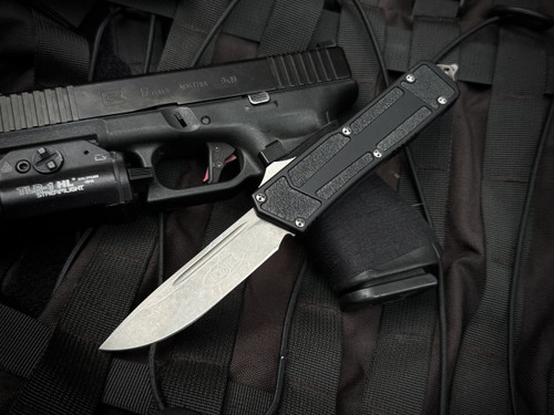 CONSIGNMENT Microtech Old School 2014 QD Scarab Black ALuminum Body w/ Elmax Apocalyptic Plain Edge Blade (3.5")