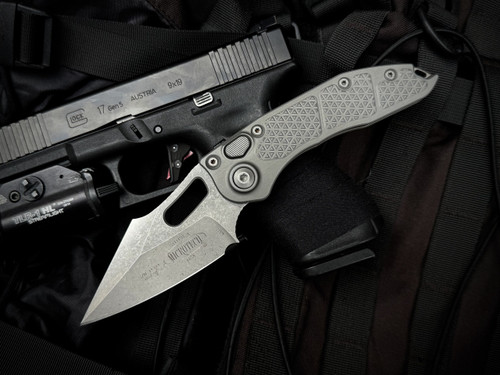 CONSIGNMENT Microtech Stitch Auto S/E Natural Clear Anodized Aluminum Body w/ M390 Apocalyptic Plain Edge Blade (3.75") 169-10APNC S/N 14194