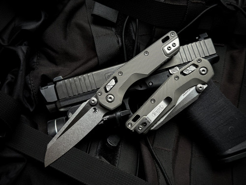 Microtech MSI Mini S/E RAM-LOK Folder Natural Clear Fluted Aluminum Body w/ M390MK Stonewashed Plain Edge Blade (3.5") 210M-10FLNC