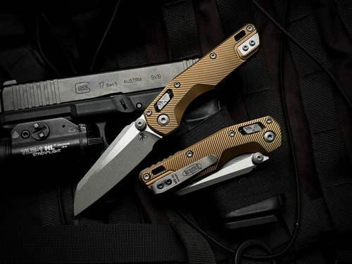 Microtech MSI Mini S/E RAM-LOK Folder Tan Fluted Aluminum Body w/ M390MK Apocalyptic Plain Edge Blade (3.5") 210M-10APFLTA