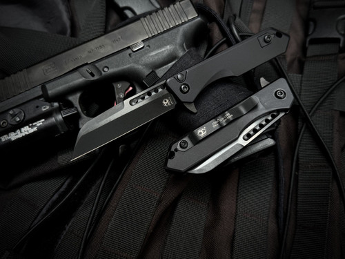 Heretic Knives Jinn Folder Black Tactical Aluminum Body w/ Magnacut DLC Plain Edge Blade (3") H213-6A-T