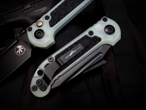 Microtech LUDT T/E Auto Folder Jade G10 Body w/ M390MK Black Plain Edge Blade (3.5") 1136-1GTJGS-X4