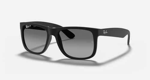 Ray-Ban Justin Classic Sunglasses Matte Rubber Black Frame w/ Light Grey Polarized Lenses RB4165 622/T3 54-16