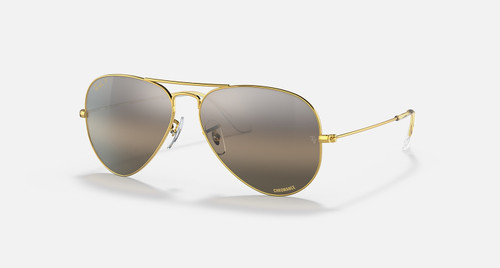 Ray-Ban Aviator Sunglasses Polished Gold Frame w/ Silver/Grey Polarized+ Lenses RB3025 9196G3 62-14