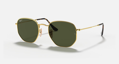 Ray-Ban Hexagonal Sunglasses Polished Arista Gold Lenses w/ G-15 Green Polarized Lenses RB3548N 001/58 51-21